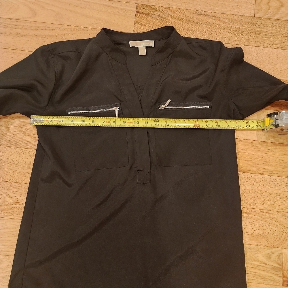 Michael Kors Black Zipper-Pocket Long Sleeve Blouse Size 6 - Picture 7 of 11